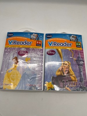 Lot   of 2 VTech V.Reader Disney Princess Tangled Cinderella/Bella Cartridges