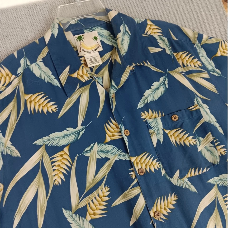 Рубашка гавайская шелковая Banana мужская размер XL синяя тропическая кабана воротник-петля - Изображение 4 из 4
