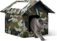 Weatherproof Outdoor Cat House Feral Kitty Shelter With Mat And Doors Collaps...