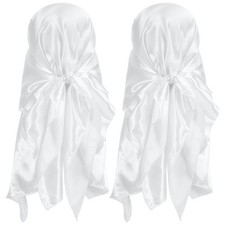 2Pcs 35 Inch Square Satin Head Scarf Silk Feeling Hair Scarf, White