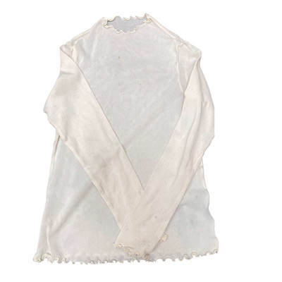Leichter Pullover transparentes Oberteil Damen S weiß Ärmel Stehkragen Salatsaum
