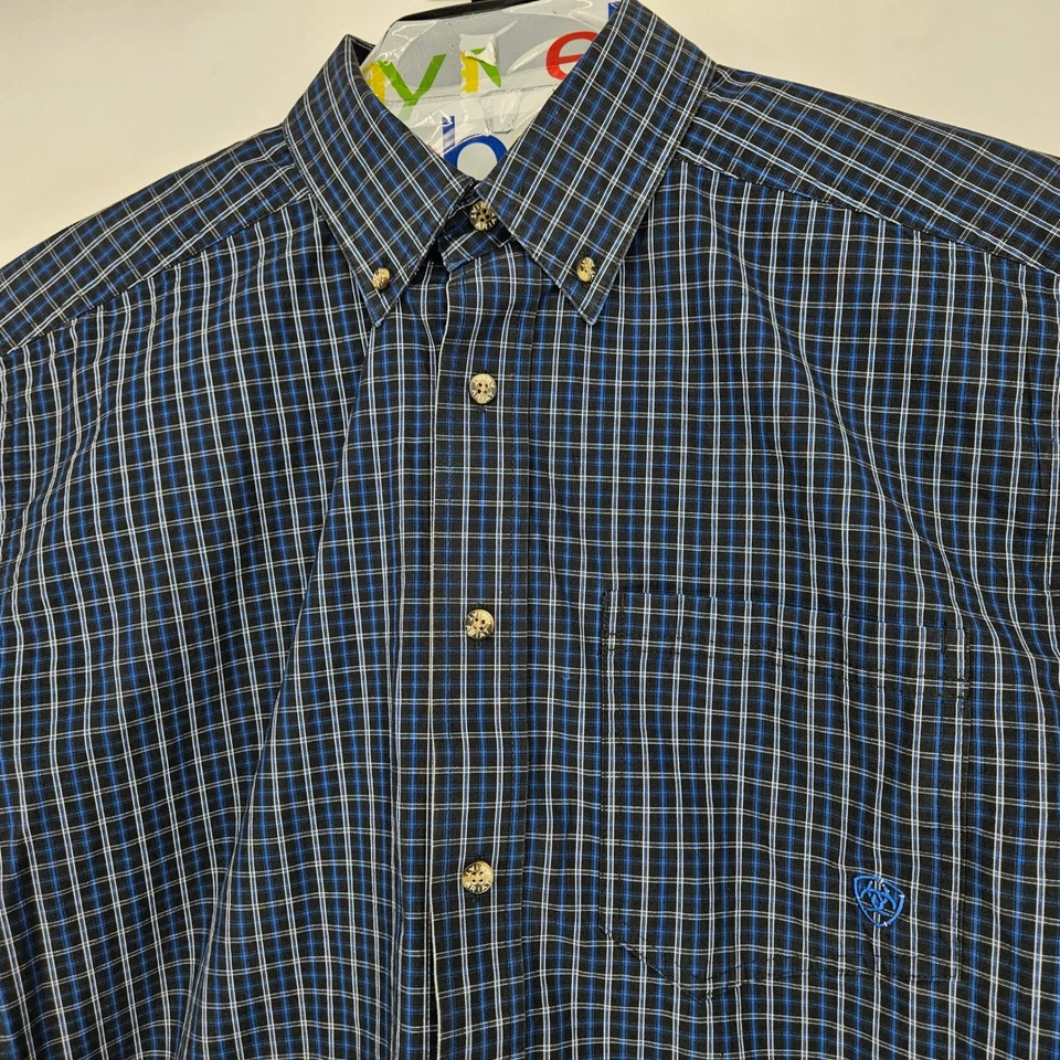 Camisa Ariat Pro Series Para Hombre Grande Con Botones Manga Larga Azul Cuadros Western Foto 2 de 4