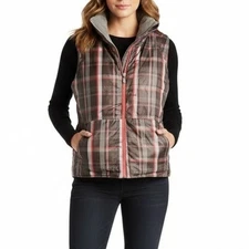 Reversible Plaid Vest Gray Sleeveless Puffer Jacket Quilted Outerwear Layering