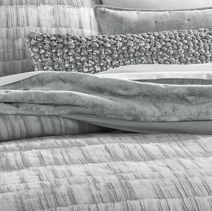 Edredom e fronhas Bloomingdale's Hudson Park "Listra de textura escovada" F/Q, novo com etiquetas - Imagem 2 de 4