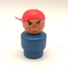 Vintage Wood Fisher Price Little People Angry Mad Boy w/Red Hat Bully