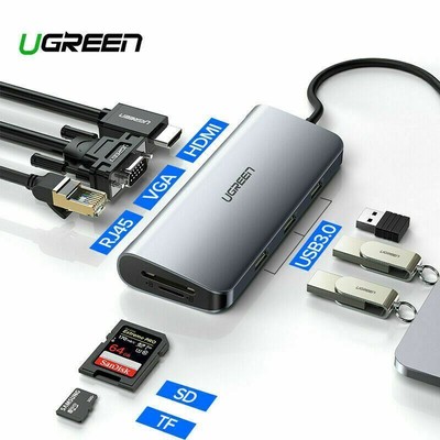 UGREEN USB HUB 10 in 1 3 Type C Adapter Dock 3 USB 3.0 Port 4K HDMI 1080MFS