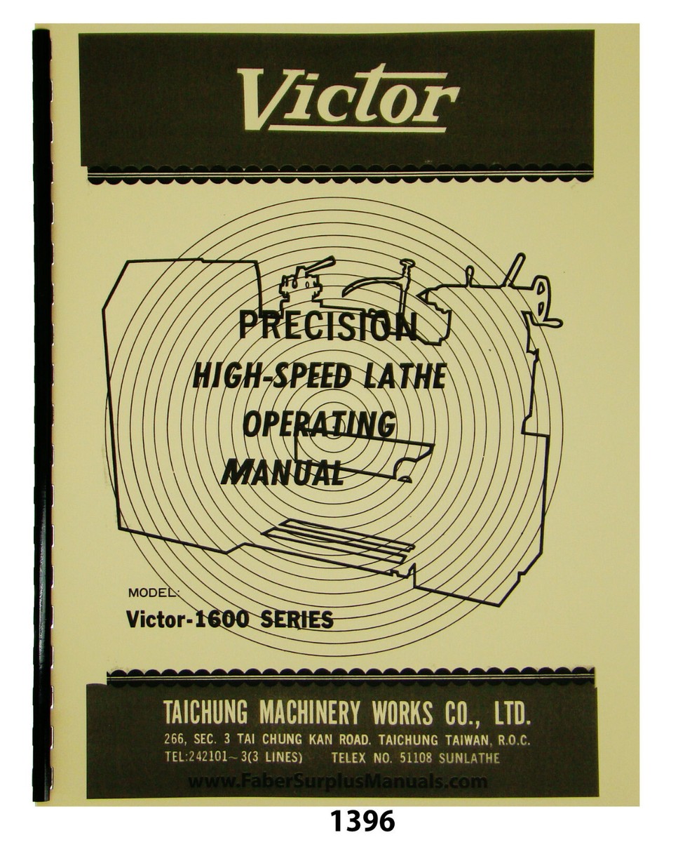 Victor Lathe 1600 Series Operating Manual #1396 | eBay