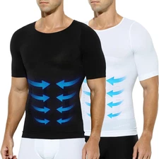 Mens Slimming Body Shaper Gynecomastia Compression Shirts Tummy Control Vest Top