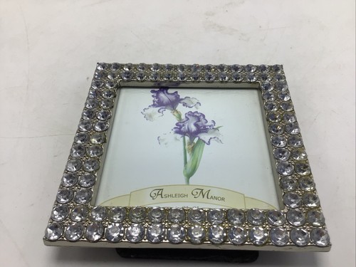 Ashleigh Manor Picture Frame Beaded Rhinestones Silver Glam Glitz 3x3 Photo - Picture 8 of 12
