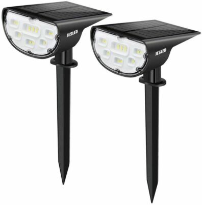 2 Pack JW Lighting LED Solar Spotlights Landscape Lights Outdoor Garden Pathway 