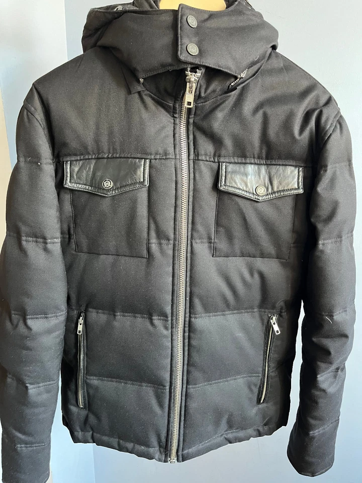 -40%OFF SALE The Kooples mens wool parka jacket coat hooded leather elements - Image 2 of 4