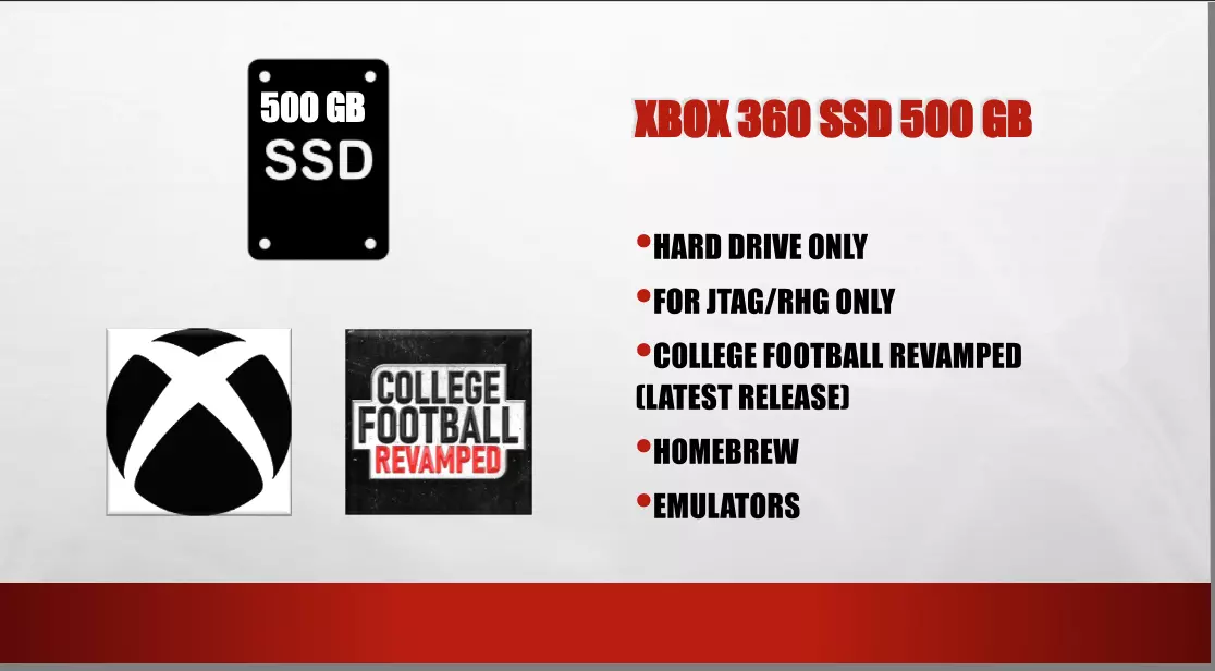 500GB SSD Xbox 360 Rgh/jtag Only College Football Revamped 20.1 Hard drive  Only