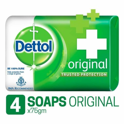 4 x 75g Dettol Original Soap Bar Anti-bacterial Dermatology </span> (8901396393610)