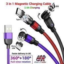 3 in 1 Magnetic Charging Cable USB Cable 2.4A Phone Charger Micro USB Type-C IOS