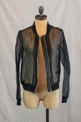 H&M Divided Black Sheer Bomber Jacket Zip Up Maximalist Dopamine Cosplay Size 6