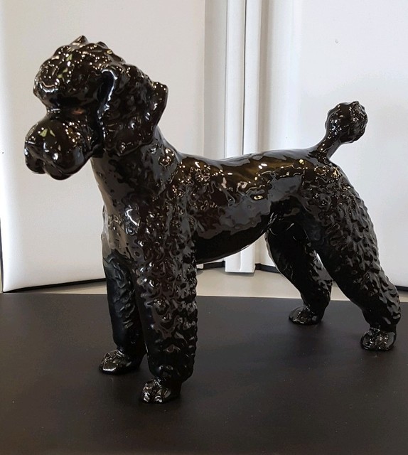 Goebel W Germany 1968 Black Painted Poodle Porcelain Dog Figurine 6 5/8