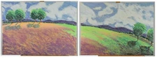 Large Diptych Colorful Pastel Meadow Spring Hill Signed LE Serigraph Art Print