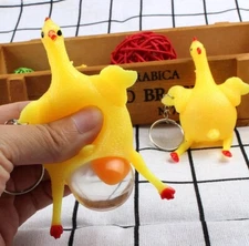 5PC  Chicken Keyring Key Chains Pression Toy Chicken Egg Laying Hens Keychain