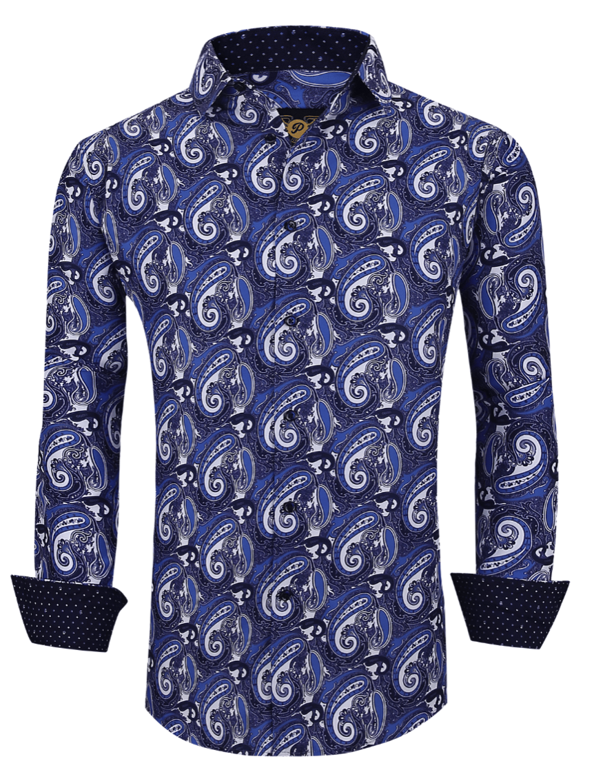 Mens PREMIERE PAISLEY BLUE Long Sleeve BUTTON UP Dress Shirt FANCY CUFFS 750 Mens PREMIERE PAISLEY BLUE Long Sleeve BUTTON UP Dress Shirt FANCY CUFFS 750