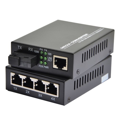 10/100/1000M Ethernet to Fiber Optic Media Converter 4 RJ45 & 1 SC fiber Port e