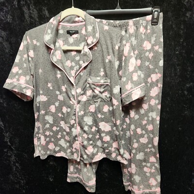 Simply Vera Wang Pink Gray Floral Print S Soft Pajama Top and Bottoms 
