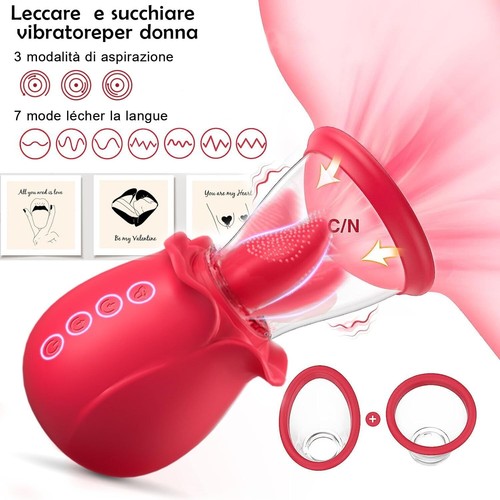 Succhia Lecca Vibratore per Donna Silicone Stimolatore Clitoride Seno 2 in 1 - Foto 2 di 7