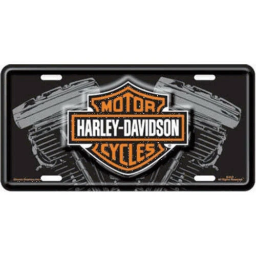 Harley Davidson Bar and Shield Logo with V Twin Engine License Plate