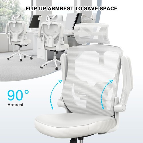 Elegant Ergonomic Mesh Desk Chair with High Back, Flip-Up Arms & Lumbar Support - Picture 7 of 11