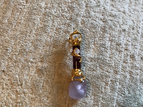 VTG VERMEIL WRAPPED PURPLE AMETHYST & QUARTZ STONES MODERNIST PENDENT - Picture 9 of 9