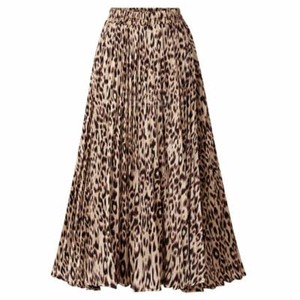 Whear Women Elastic High Waist Pleated Skirt Flare Solid Color A Line Shirring Casual Long Skirt Beach