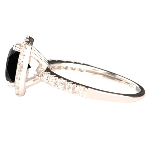 Solid 14KT White Gold 2.40Ct 100% Natural Black Diamond With White Accents Ring - Picture 3 of 11