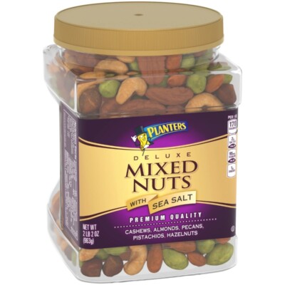Planters Deluxe Mixed Nuts with Sea Salt 34 oz. Jar Resealable Trans Fat-Free