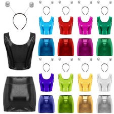 Womens Costume Sleeveless Sets Theme Party Top Skirt With Headband Alien 3 Pcs