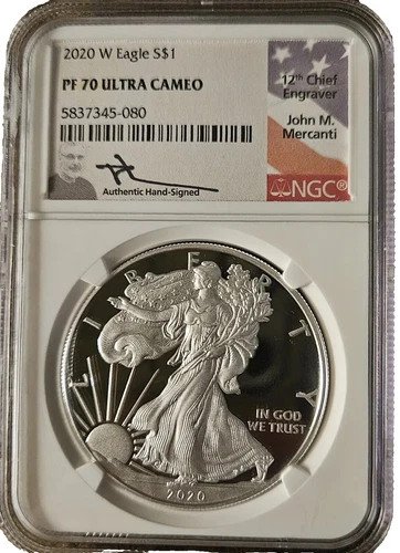 2020 W PF70 Silver Eagle NGC Mercanti - Flag Label
