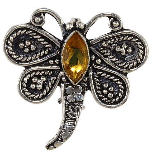 Citrine Quartz Gemstone Ethnic 925 Silver Jewelry Pins & Brooches 1.5''