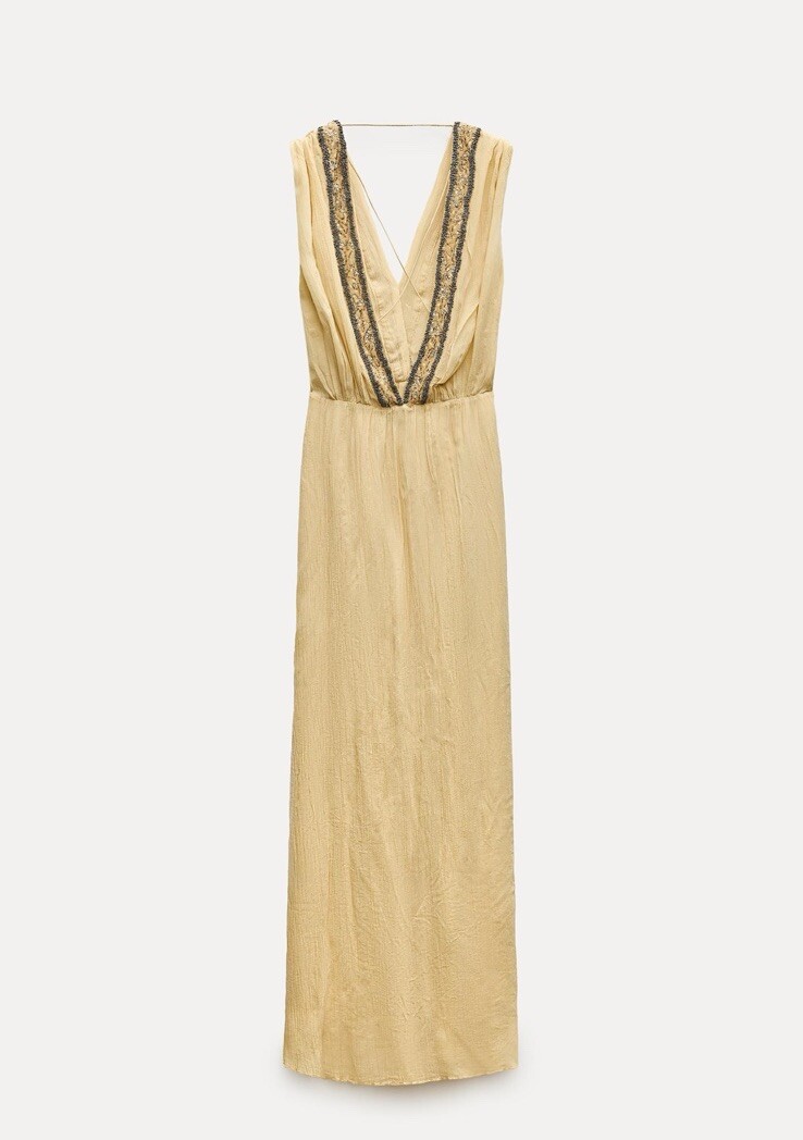 zw collection beaded embroidered dress ZARA ZW COLLECTION BEADED EMBROIDERY DRESS SS24 PASTEL YELLOW S