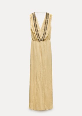 zara yellow beaded dress Zara Rose Crochet Maxi Dress