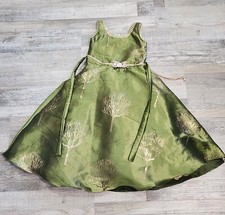 Pooja Girls A Line Dress Green Size 24 Sleeveless Floral Belted