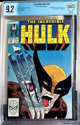RARE! INCREDIBLE HULK #340 CBCS 9.2 1988 WHITE PG. WOLVERINE Vs. HULK Cover.