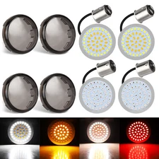 1157 Front & 1156 Rear LED Bullet Turn Signal Lights Smoke Lens Fit for Harley