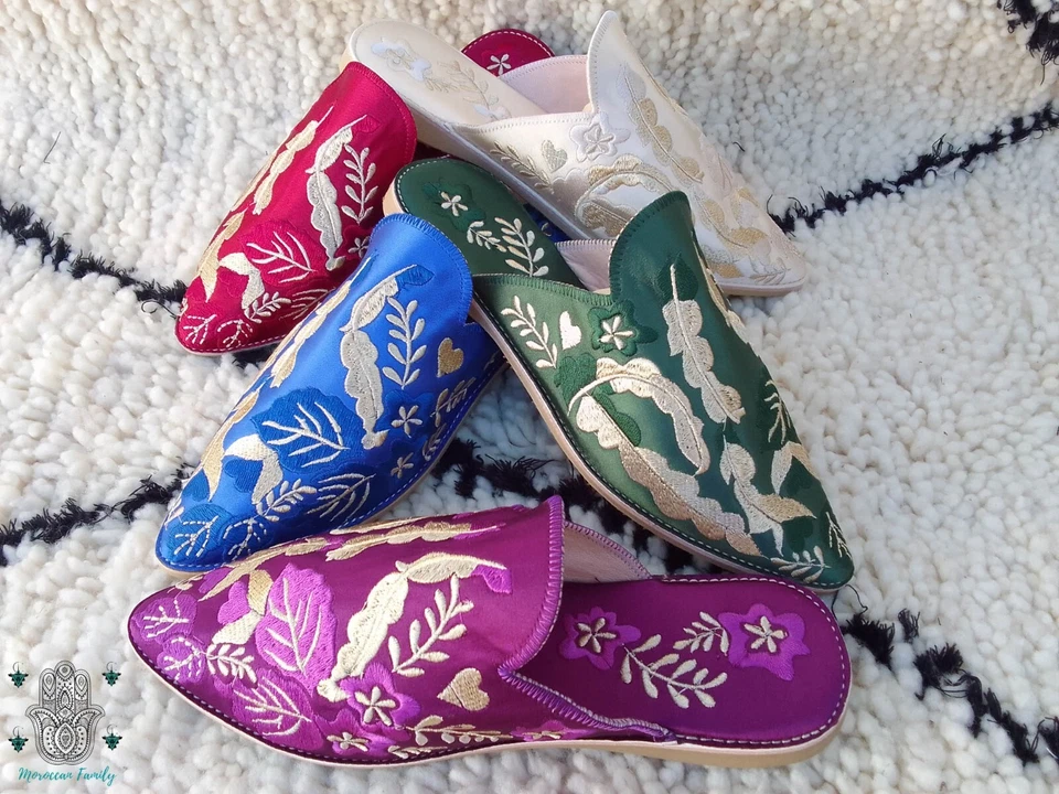 Marroquí Babouche Bordado Mules Marruecos Zapatilla Acogedora Babouche Mujer Sin Cordones Foto 2 de 4
