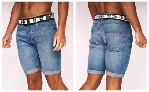 Mens Crosshatch Denim Cargo Shorts Knee Length Casual Combat Multi Pocket Pant - Picture 9 of 36