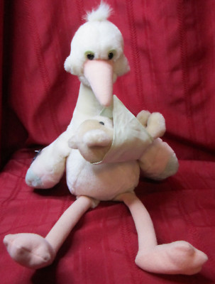 1986 Musical Applause Bundles 19'' Stork Plush Wind-Up Brahms Lullaby w/Tag WORKS