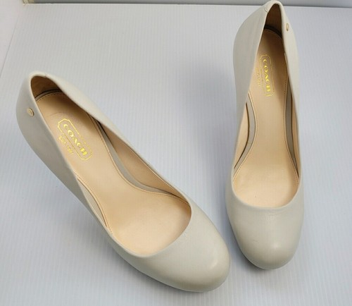 Coach Womens Size 7B Alexa Leather Pumps Beige Heel Monogram Platform Stiletto - Picture 4 of 4