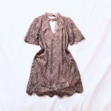 Socialite Nude Pink Black Lace Choker Cutout Shift Dress Size Small