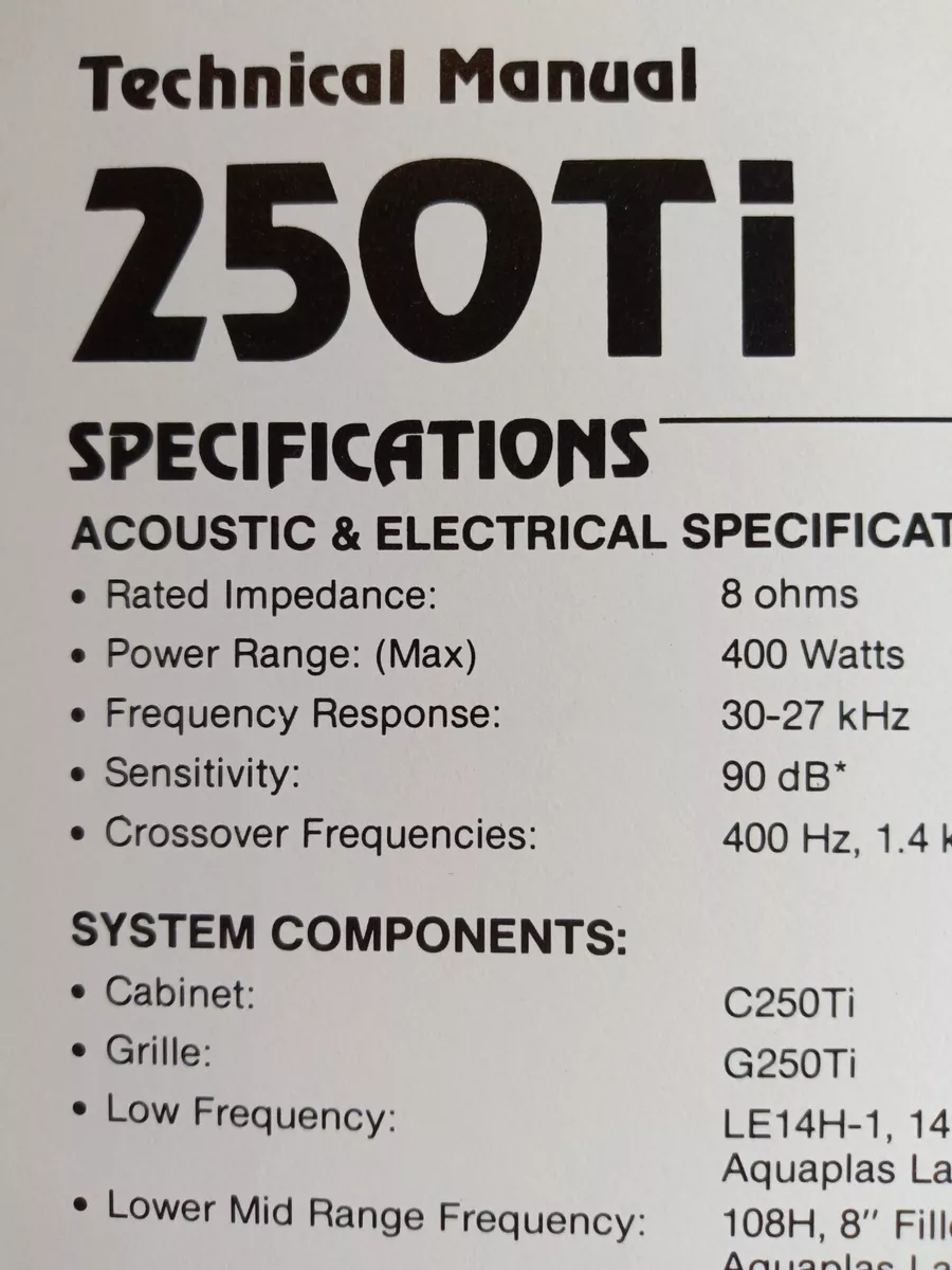 JBL 250TI Speakers Service Manual Photocopy eBay