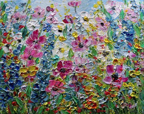 Spring Symphony Original Palette Impasto Oil Painting of May Flowers - Picture 6 of 7