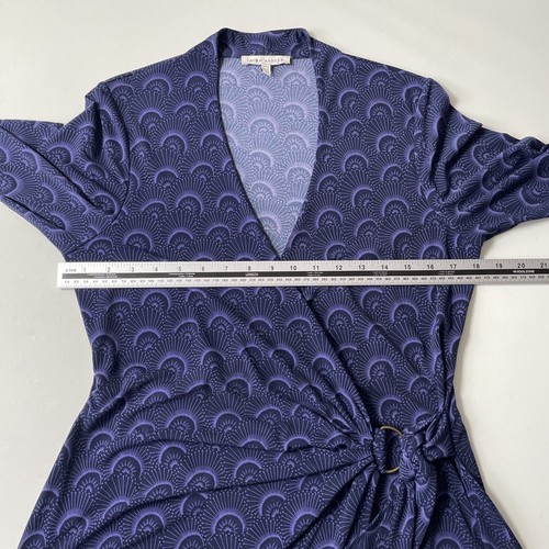 Laura Ashley Jersey Wrap Dress Uk 14 Purple Geometric Print Side Tie - Picture 11 of 18