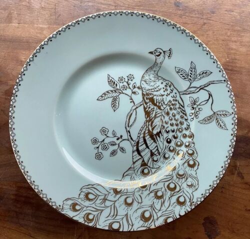 Pair Of 222 Fifth Peacock Garden 8 1/2” Salad Plates Turquoise And Gold - Picture 3 of 5