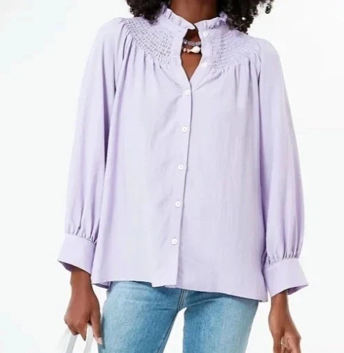 Blusa Pomander Place Tuckernuck Emory Calada Cuello Volantes Lavanda Moda Pequeña Foto 3 de 4